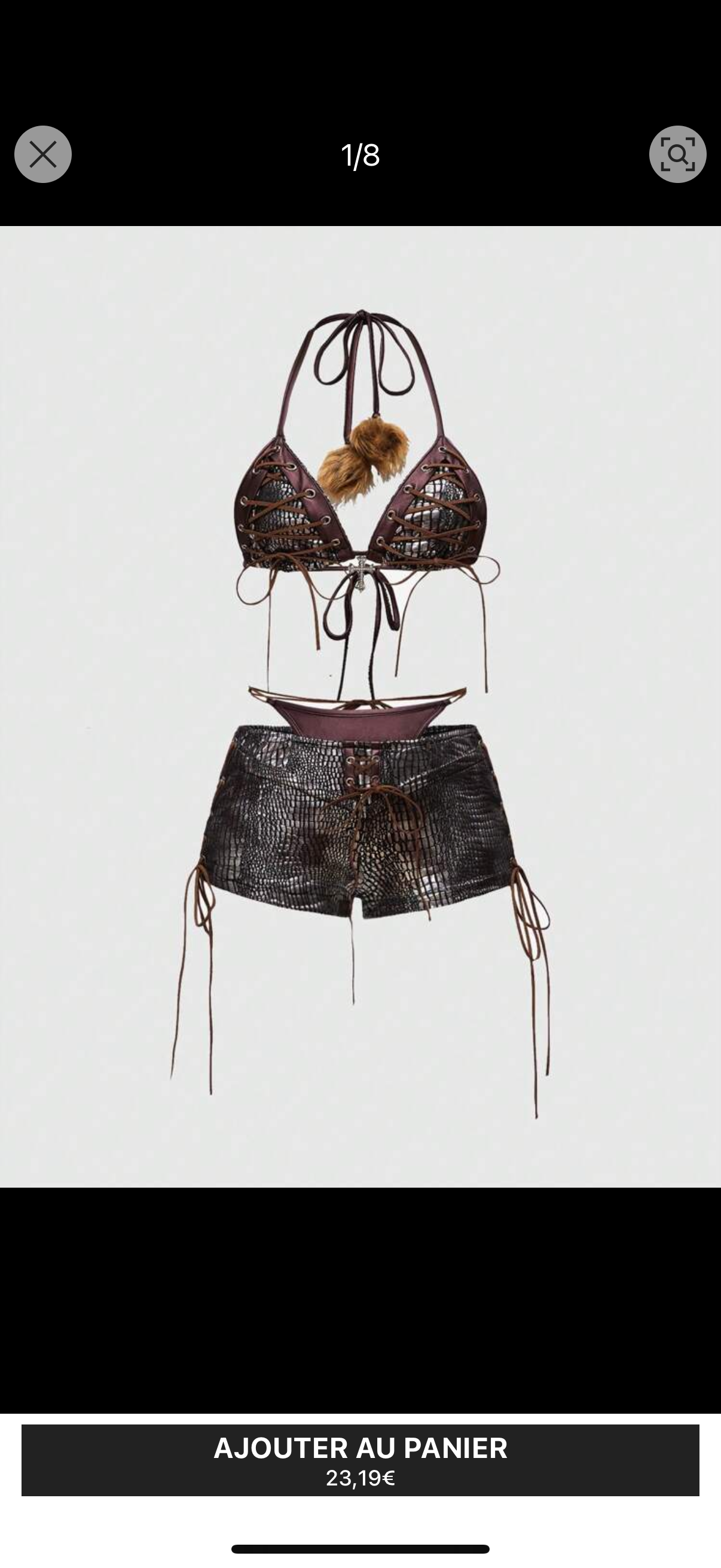 lace-up bikini set with fur