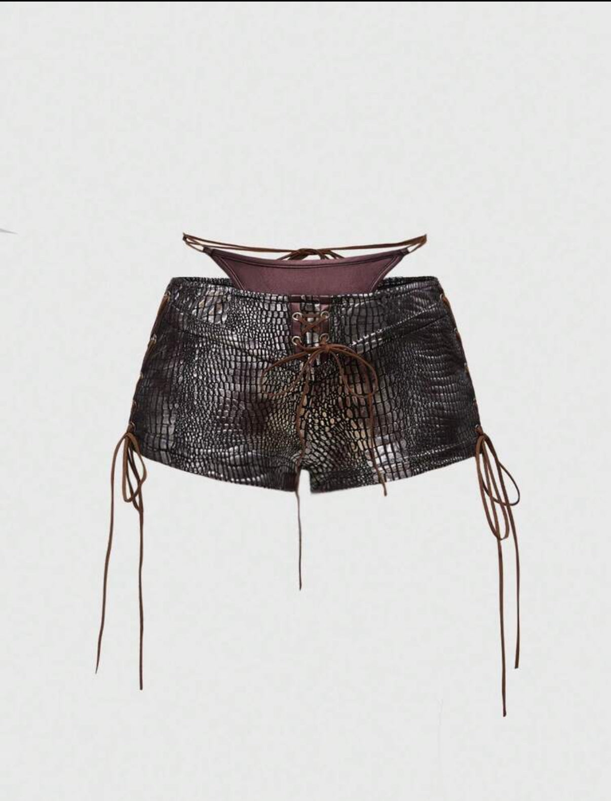 lace-up bikini set with fur