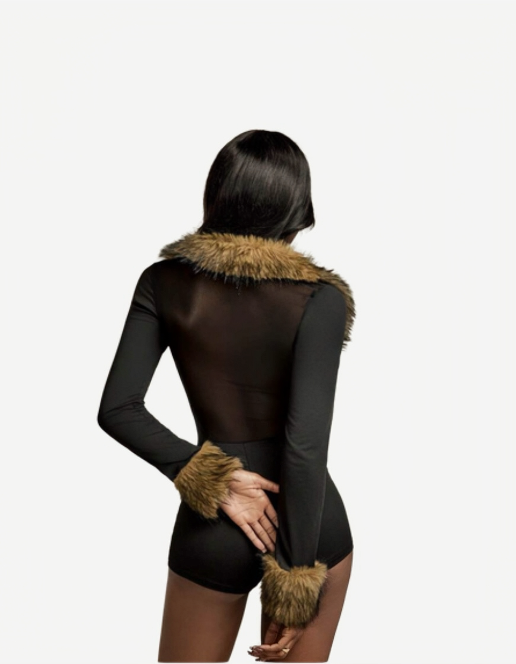 Transparent knit fur jumpsuit